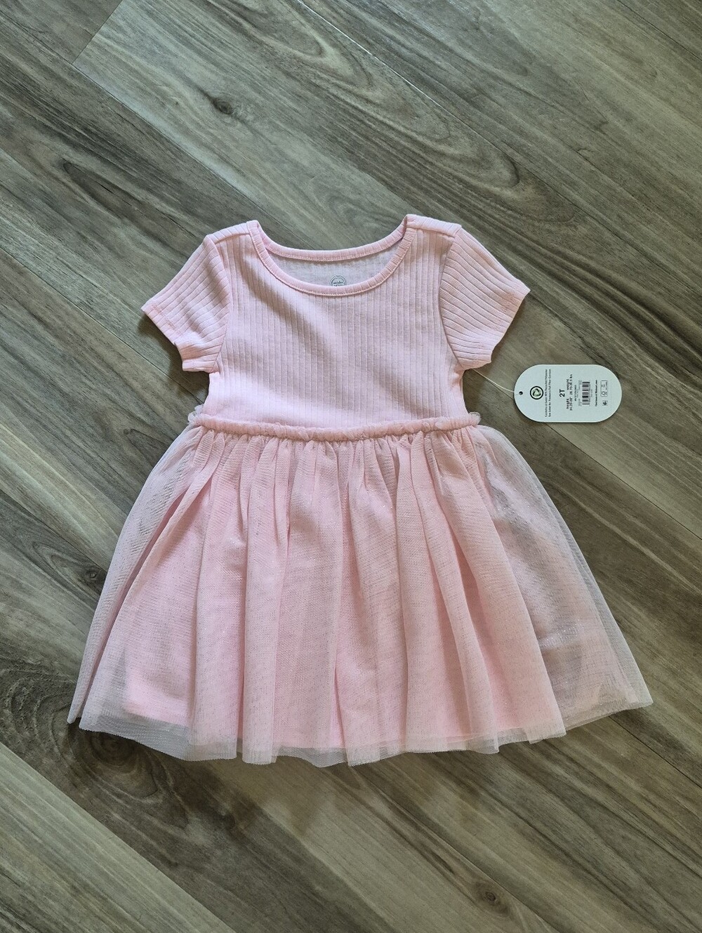 Girls Ribbed Tulle Tutu Dress Pink Sparkly Princess Party Wonder Nation NEW 2T